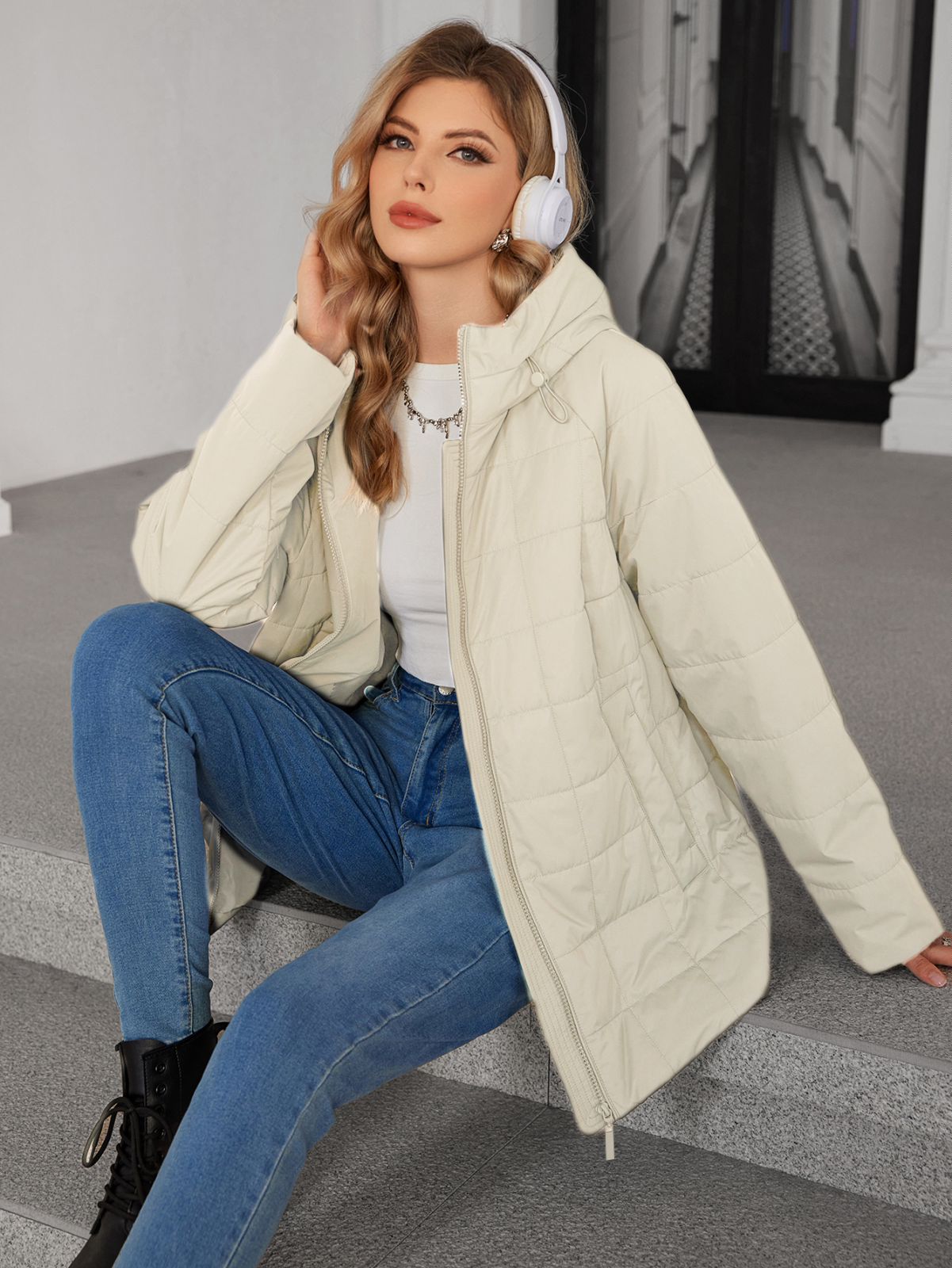 Simple Elegant Spring Autumn Padded Coat For Mature Women Basic Style No Cumbersome Design No Flashy Embellishments