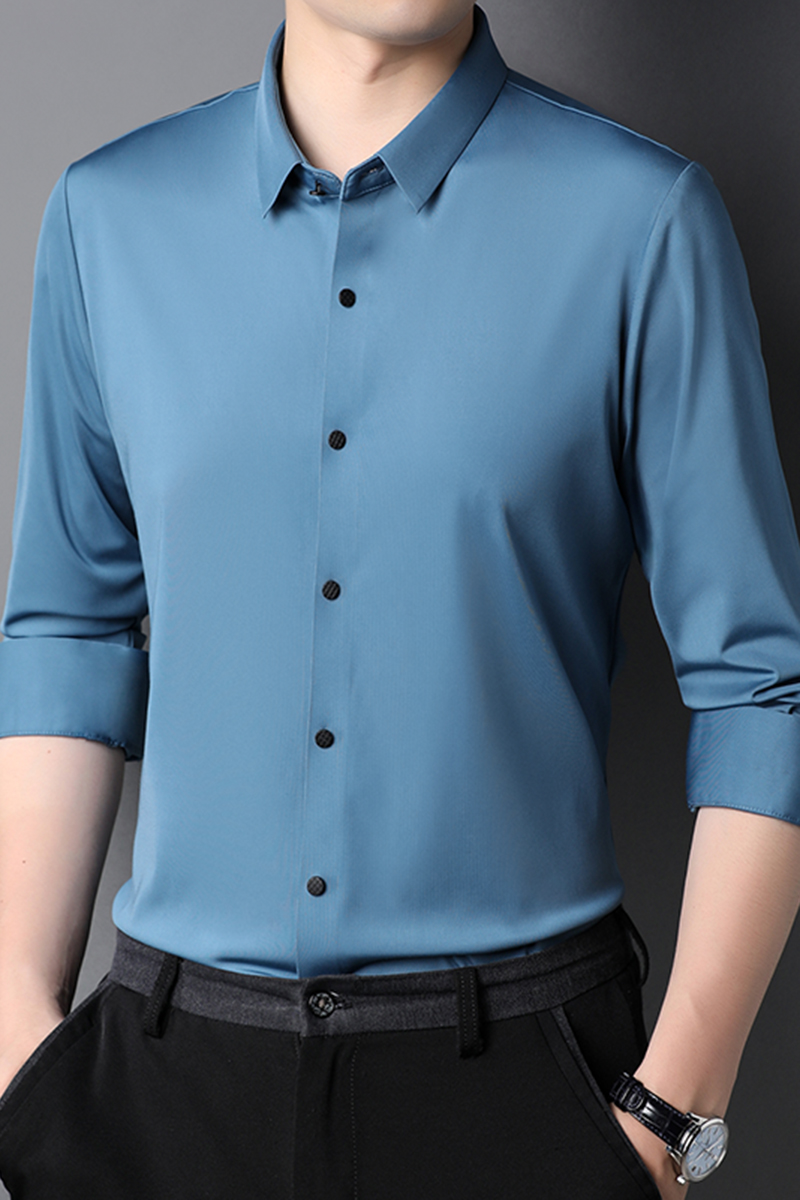 2021 Solid Color Professional Long Sleeve Men's Clothing Dress Plus Size DRESS SHIRTS