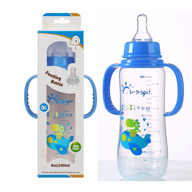 8oz 240ml PP Newborn Baby Feeding Bottle With Double Handle