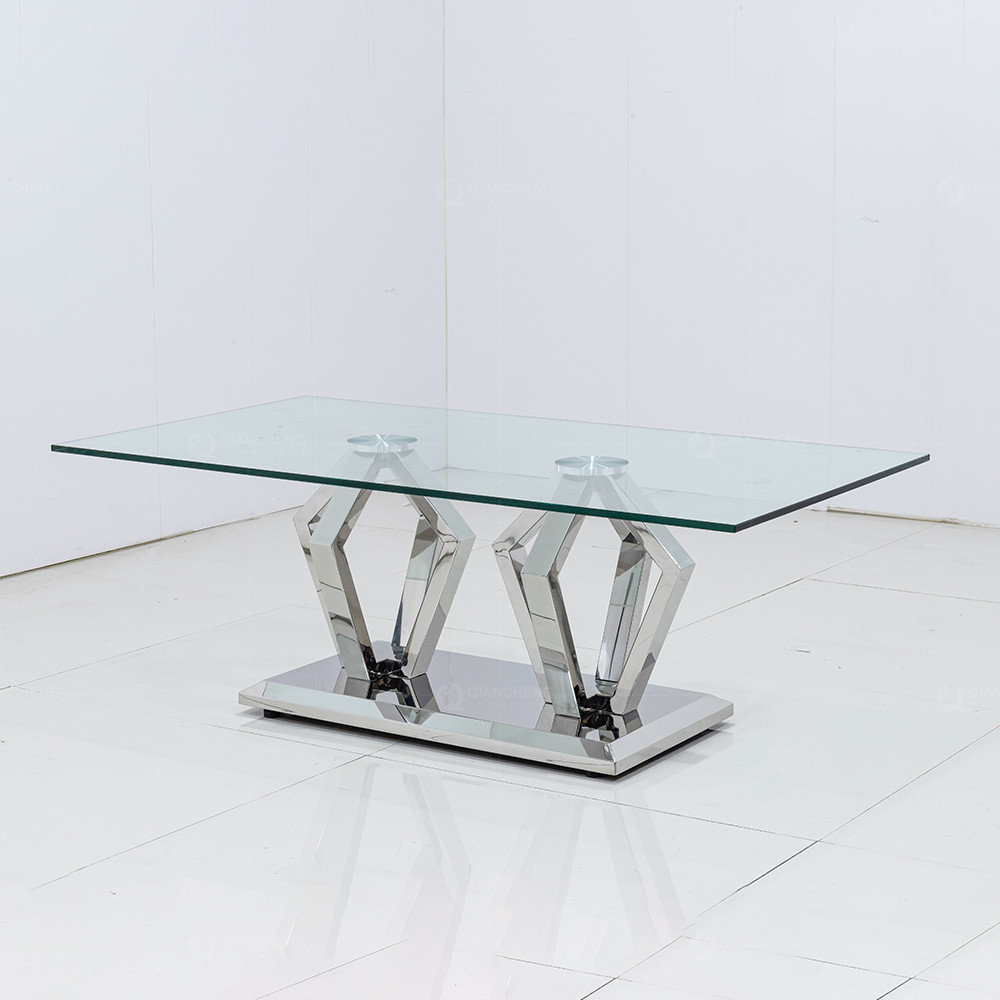 Rectangle Glass Top Home Coffee Table With Stainless Steel Leg