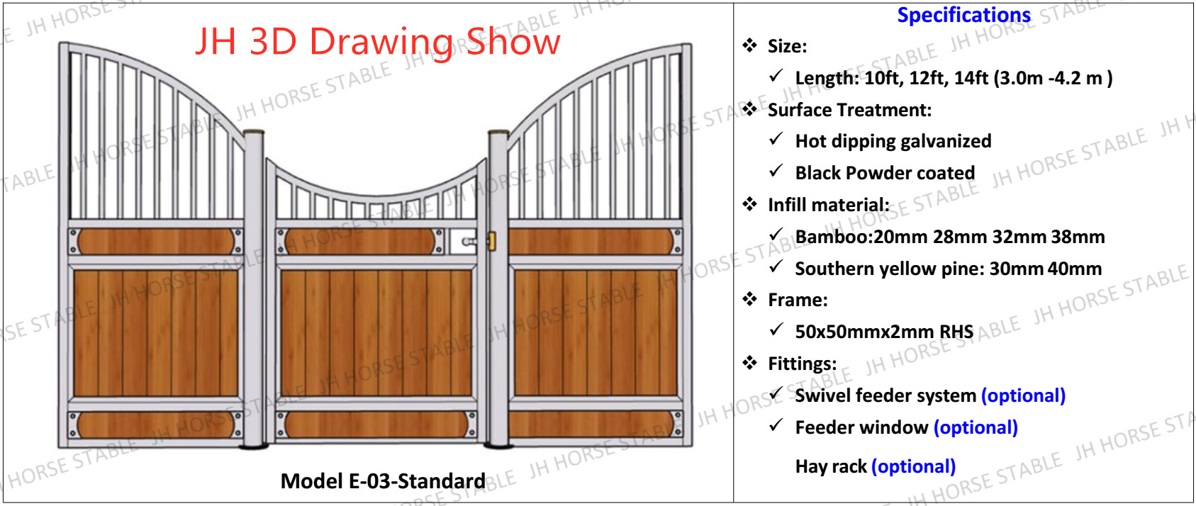 Hot Dip Galvanized Horse Box Stalls Fronts 2200mm Height With Board Door