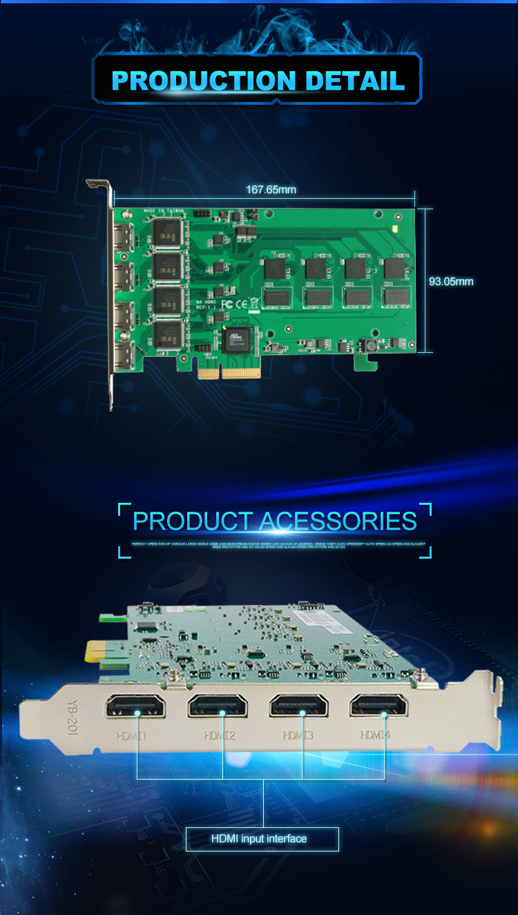 HD MIx4 Video Capture Card for PCIe with HTTP/RTMP/RTSP Video Output and Streaming