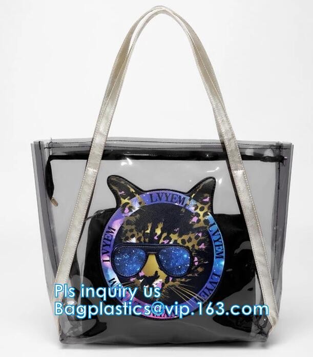 transparent plastic tote shopping pvc bag, Cosmetic Packaging Clear PVC Bag, Plastic Bags with Your Own Logo, shopper
