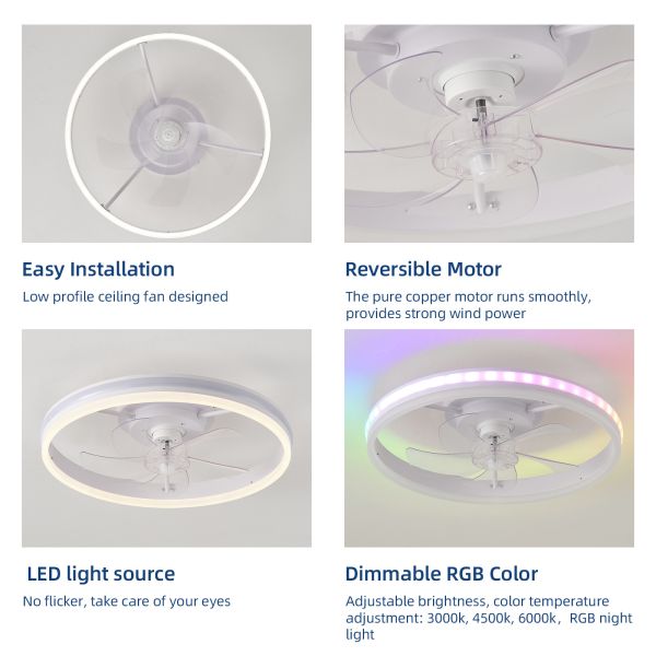 Manufacturer 20 Inch Flush Mount Ceiling Fan Light , Bedroom White Fandelier Ceiling Fan With Light
