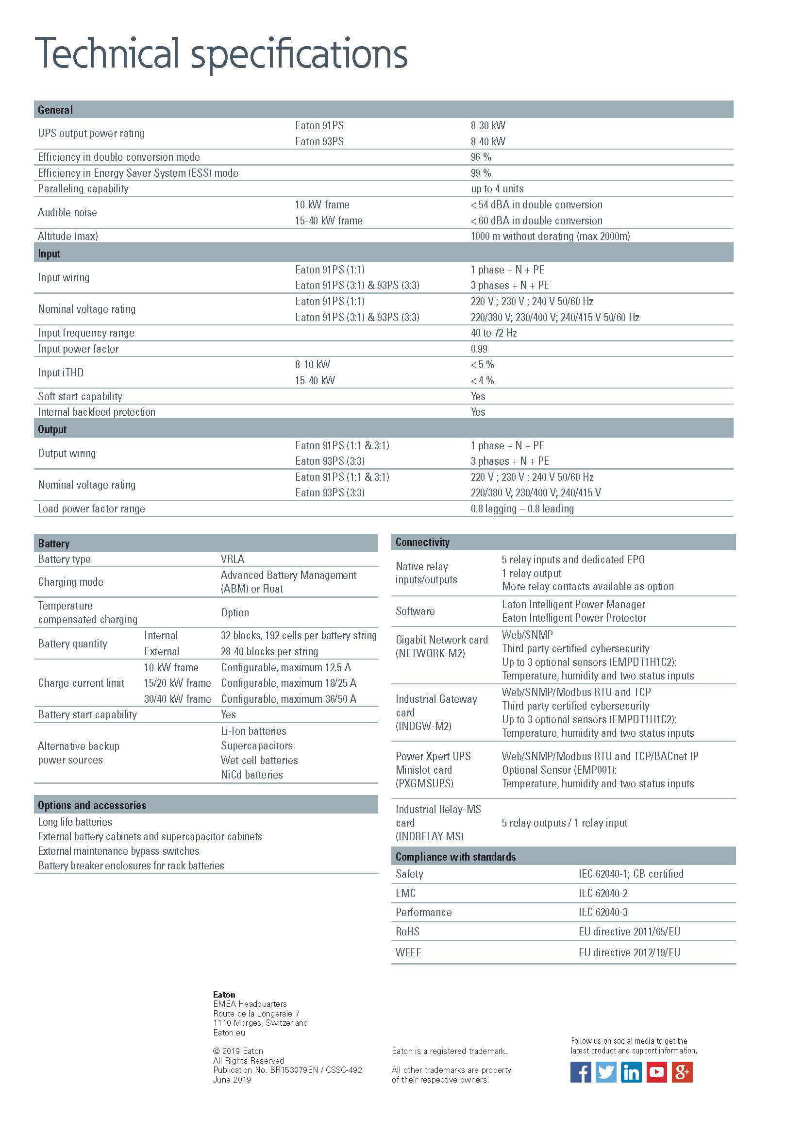 160kVA 3-Phase 10kVA Eaton 93PS Series UPS Power Supply System for Telecommunications