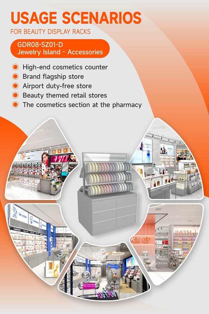 GDR08-SZ01-D Retail Display Shelf with Headband Cylinder and Adjustable Size for Mall Booths