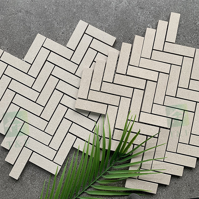 Morden Fish Bone Marble Mosaic Background Wall Tiles For Living Room