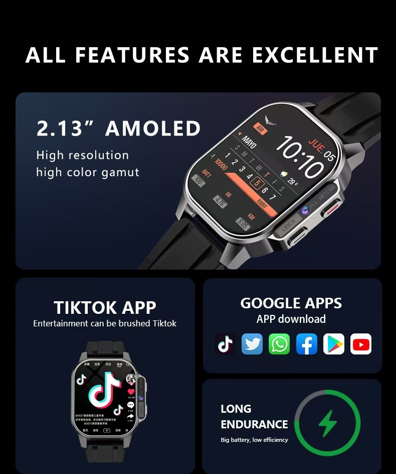 B22 Heart Rate And Oxygen Monitor Watch 2.13 inch HD Camera Smart Watch Video Call