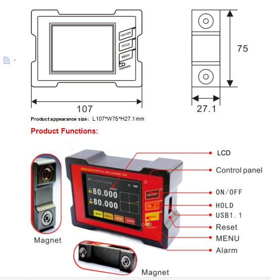 DMI820 HCA High Precision Digital Inclinometer MM Measuring Touch Screen