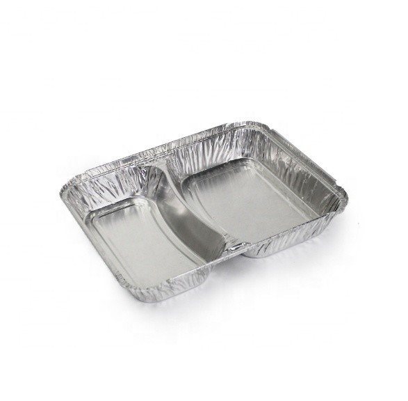 2-compartment lunch box Wholesale Eco- friendly takeaway packaging containers aluminium foil tray food packaging