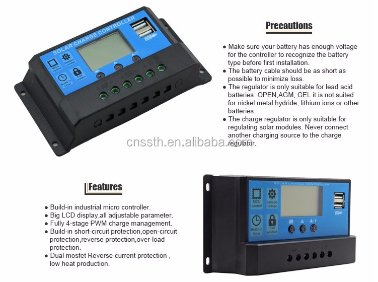 12V 24V 30A 20A 10 Amp PWM Solar Charge Controller 2 USB 5V 2A MCU Control