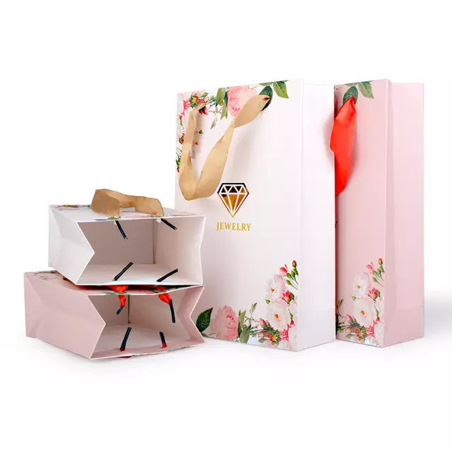 Custom Printed Ribbon Handle Craft Gift Jewelry Paper Bag