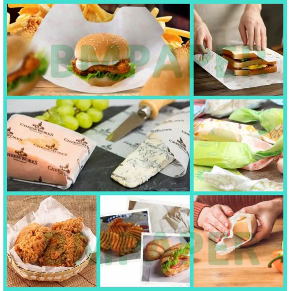 30gsm 32gsm Wax Coated Food Grade Wrapping Paper For Hamburger 14'' x 18''