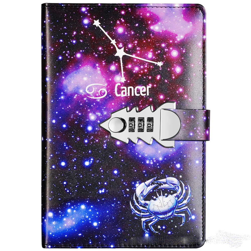 2022 Leather Lock Catch Journal Writing Schedule Notebook For Students 12 Constellation