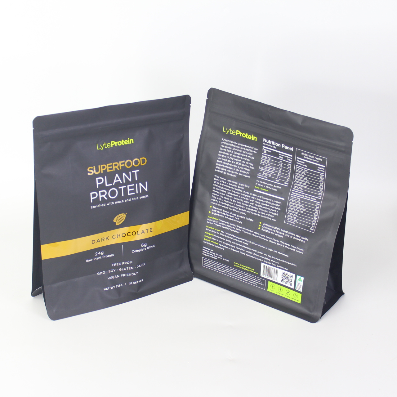 Uv Spot Custom Print Mylar Flat Bottom Bag Frosted Black Superfood Pouch With Zip Lock