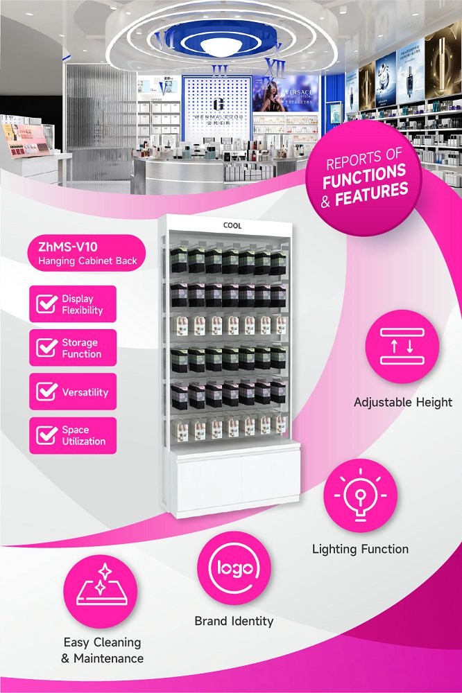 ZhMS-V10 T-Column with Adjustable Rods Skincare Display Cabinet for Airports