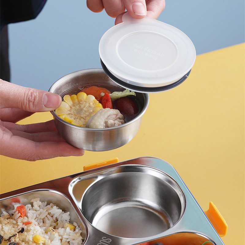 Metal Bento Lunch Box 4 Compartment 304 Stainless Steel Sealed Insulation 1130ml Blue