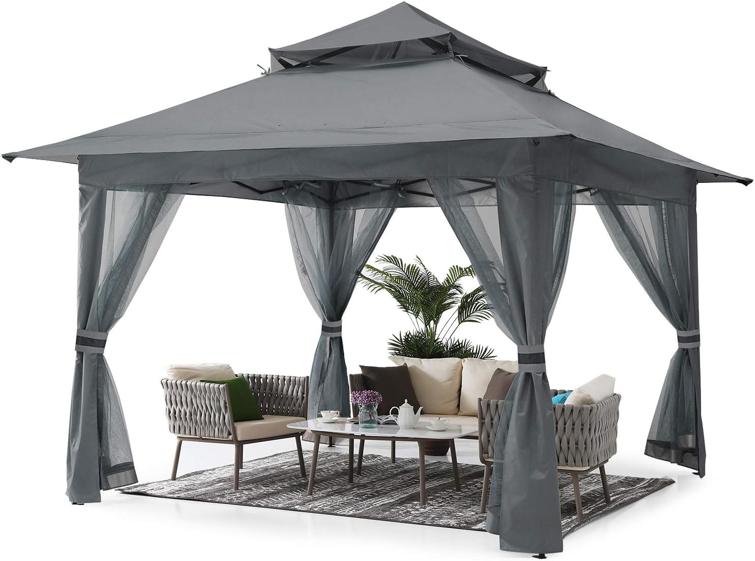 Pop Up Gazebo Mosquito Nettings, Outdoor Canopy Shelter Garden Lawn Backyard, Patio Cover Outdoor Gazebo Pergol