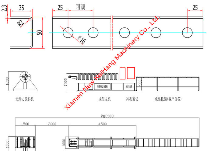 11KW GI Steel Frame Purlin Roll Forming Machine CE Certificated