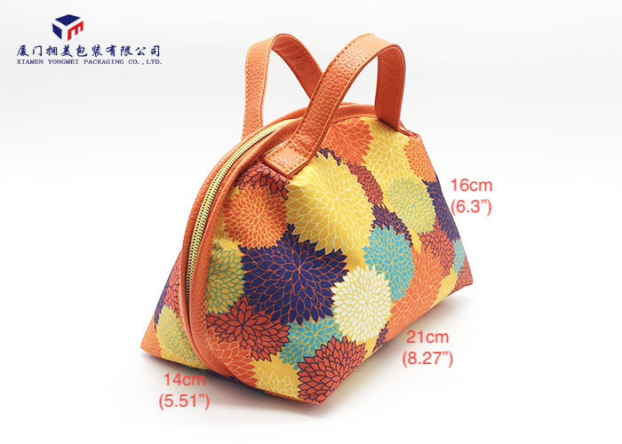 Fashion Lady Handbag Fabric Makeup Bag Orange Leather Handle Size 21X14X16cm