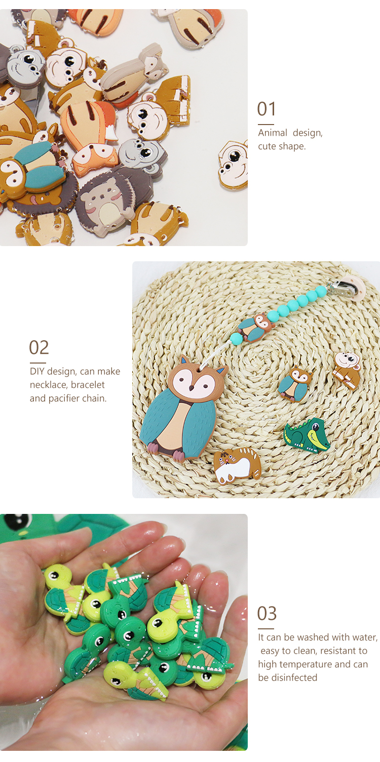 Small Silicone Animal Beads , Silicone Beads Baby Teether For Necklace Chains Bracelet
