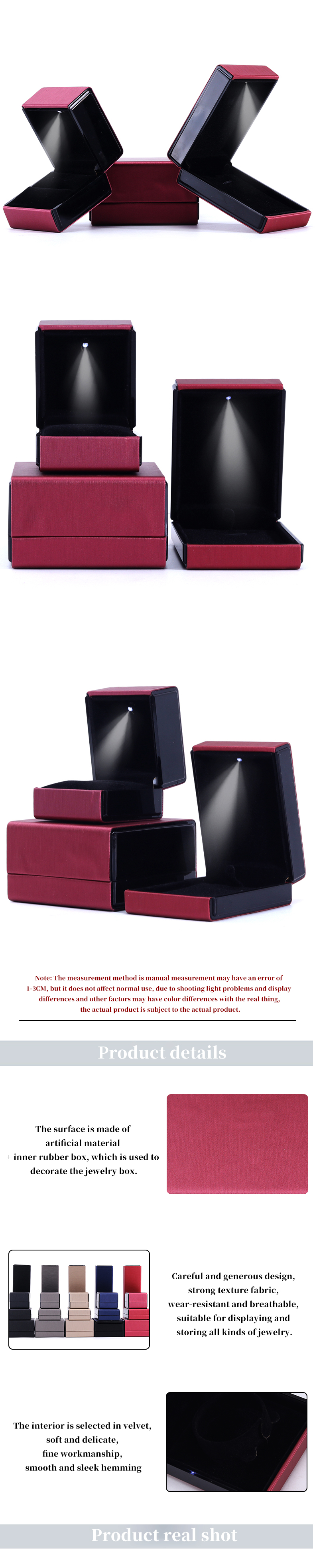 Hanhong Custom Logo LED Light Jewelry Box for Bracelets Necklaces and Rings in Leather