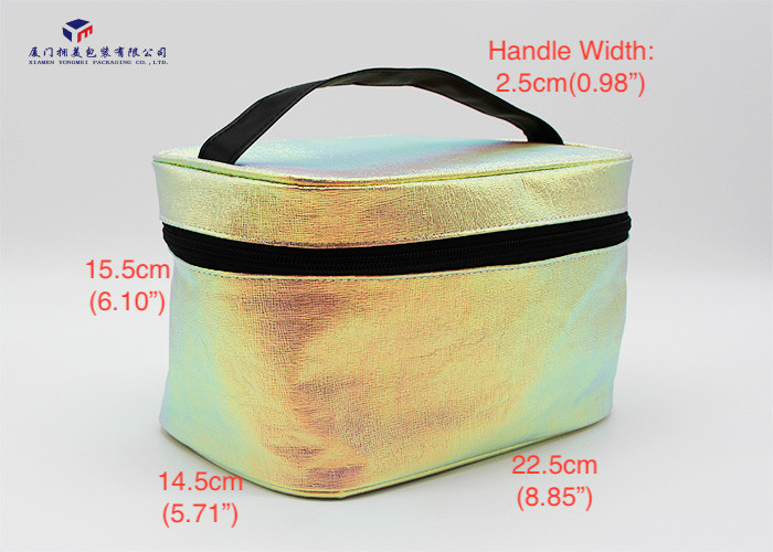 Flashing Gold Leather Cosmetic Bag Eye Catching Customized Lady Handbag