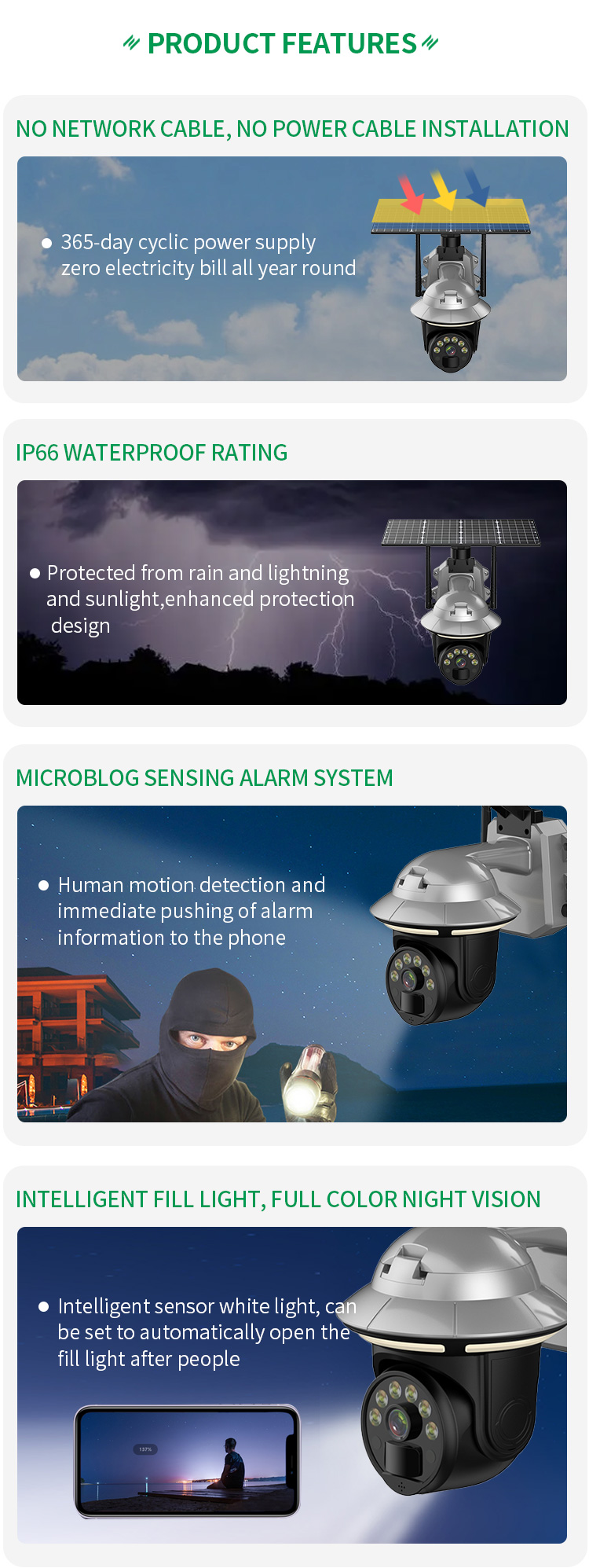 Motion Detection Two-way Audio New Wireless Garden Lights Security Monitoring 4G Solar Camera for Outdoor Use