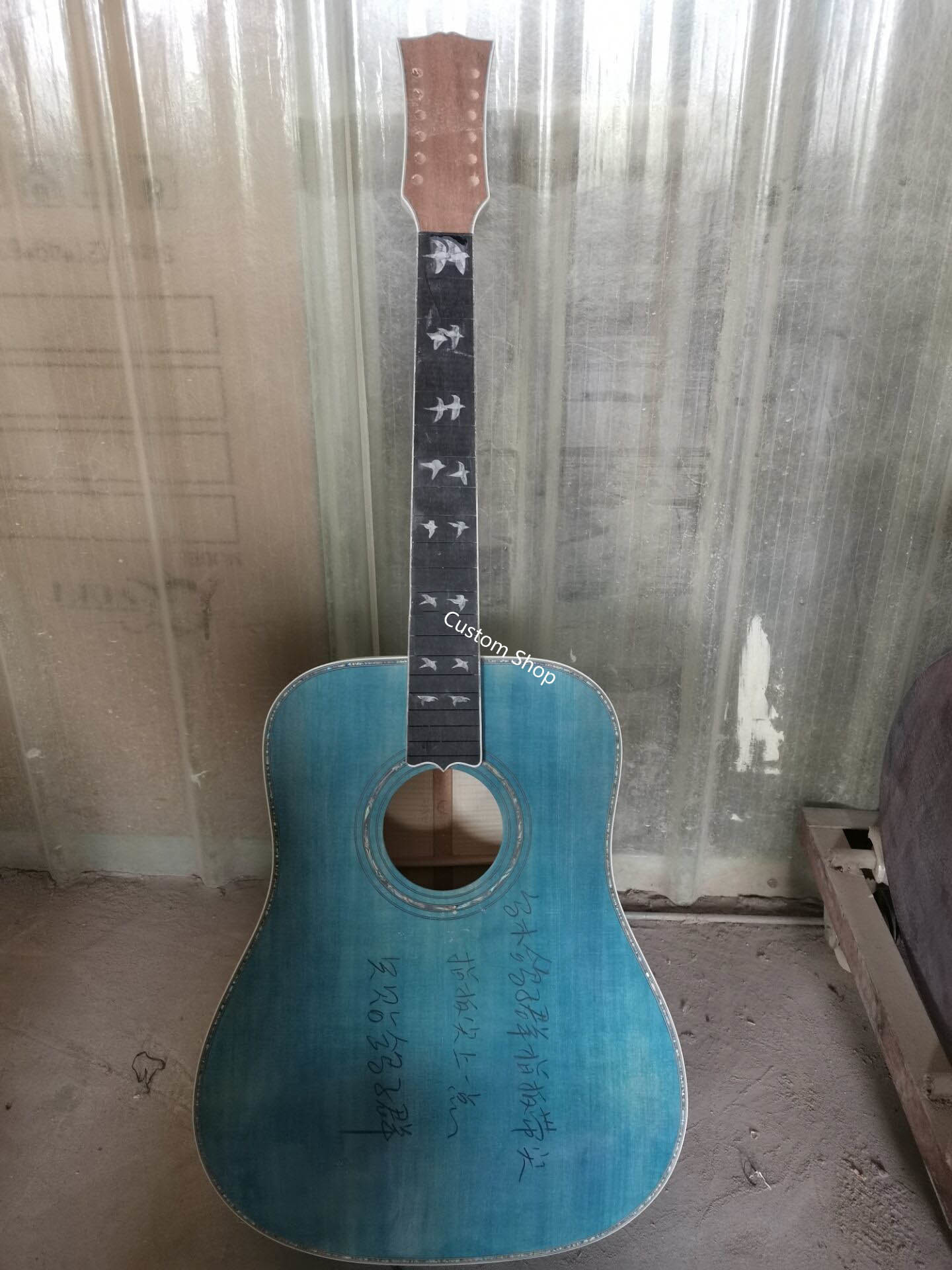Custom AAAAA 12 Strings All Solid Wood Doves in Flight Viper Blue Acoustic Folk Guitar AAAA solid spruce wood top