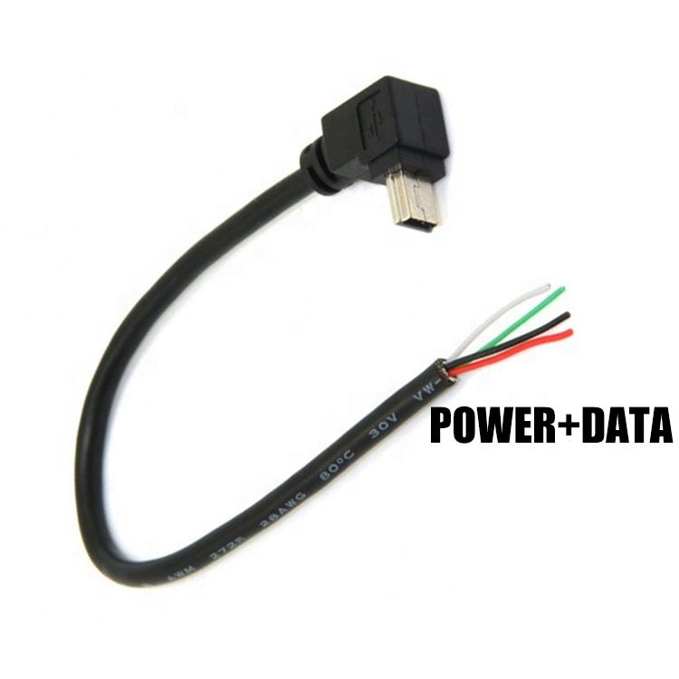 90 Degree Up Down Left Right Angle Mini USB to Stripped Bare Wire Open End Pigtail Cable