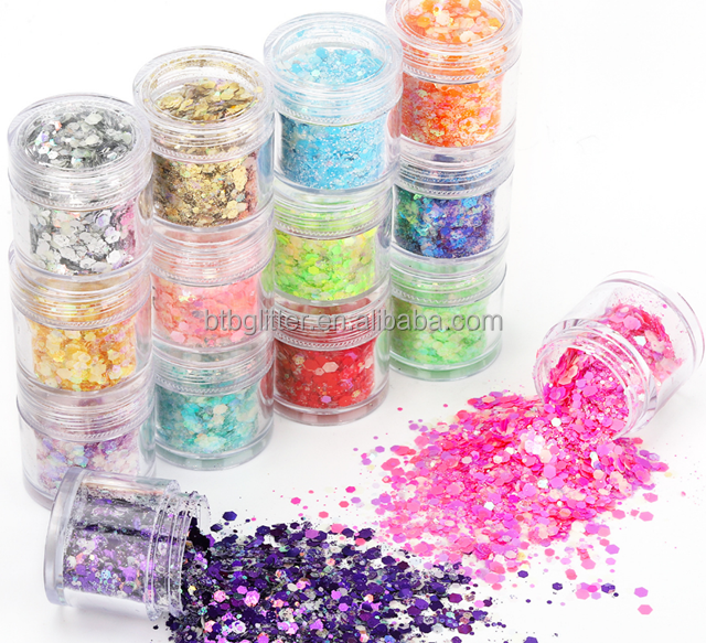 Polyester Glitter Heart Neon Phosphor Powder Nail Glitter Powder Manufactures Nails Chrome with PET and PET