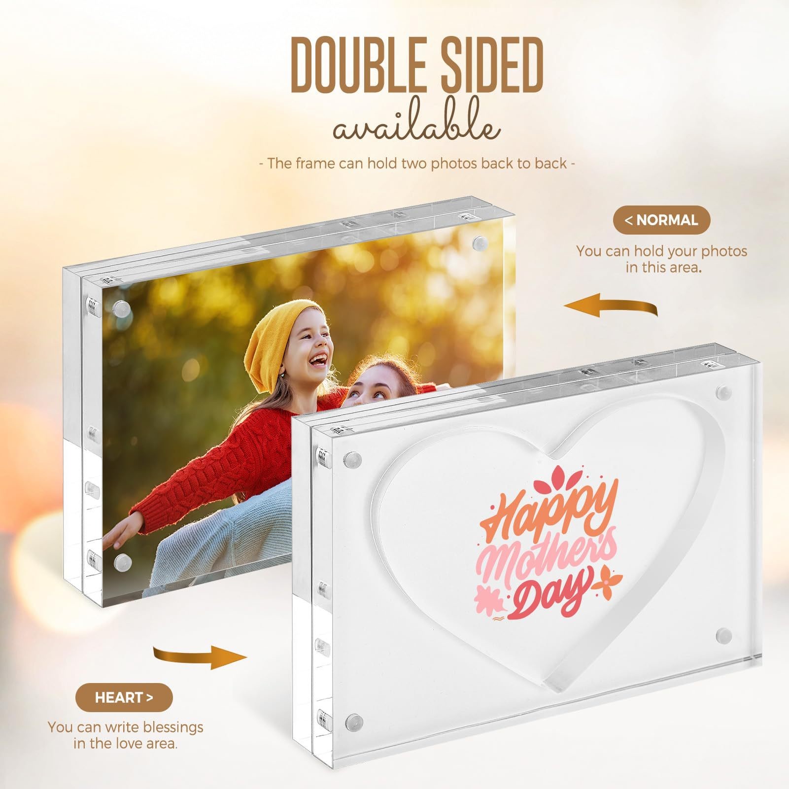 5 X 7 Clear Heart Shape Acrylic Magnetic Photo Frame Lucite Double Side Picture Frame