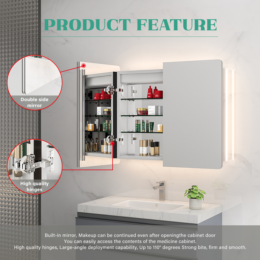 Customized Led Medicine Cabinet With Defogger Convenient Illuminated Medicine Cabinet
