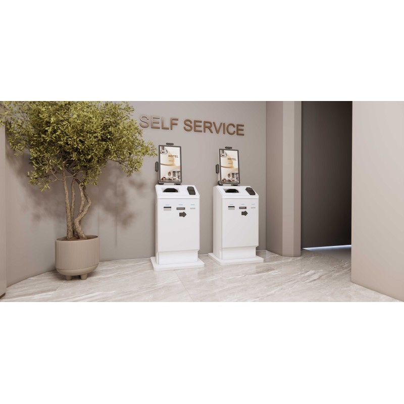 15 Inch Hotel Check In Kiosk With Passport Scanner Key Dispenser Key Encoder