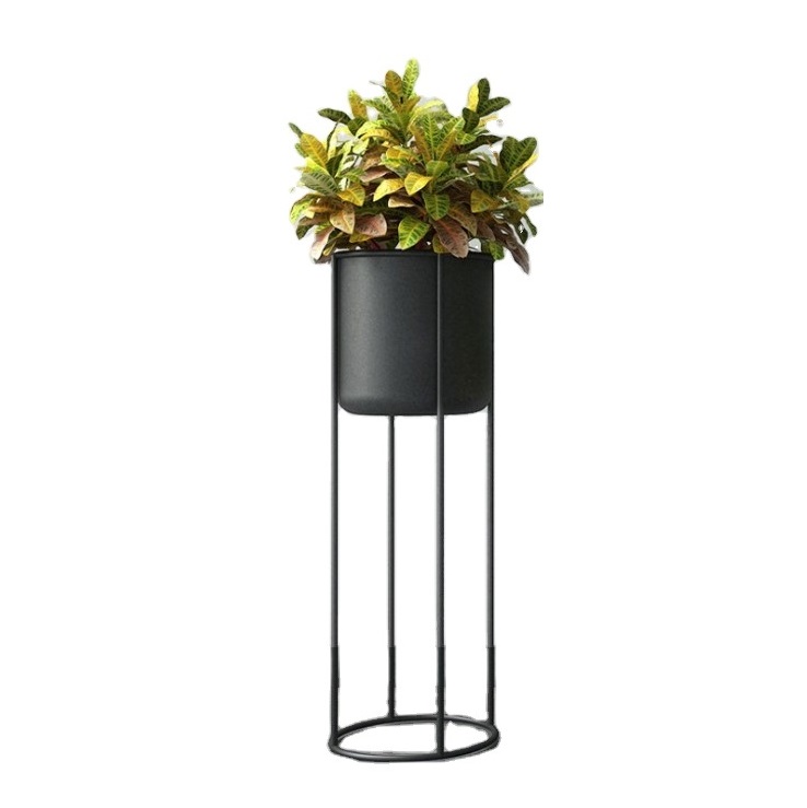 Outdoor indoor metal planter stand with planter pot