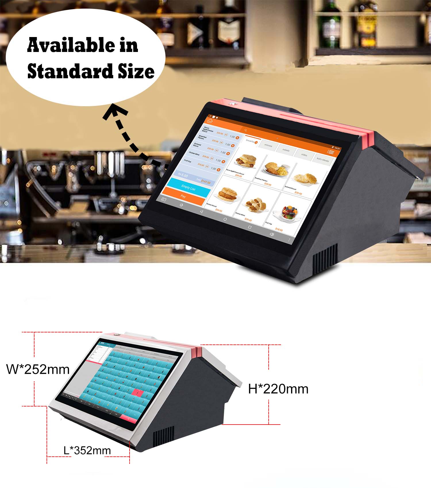 Capacitive Touch Screen Billing System with Thermal Printer and 5" HD Customer Display