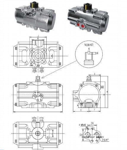 stainless steel 304 316 material pneumatic rotary actuator for valves