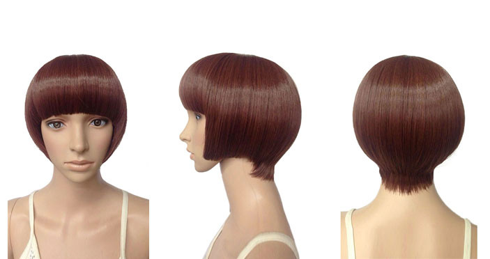 Wine Red Short Synthetic Wigs Natural HairLine For Young People