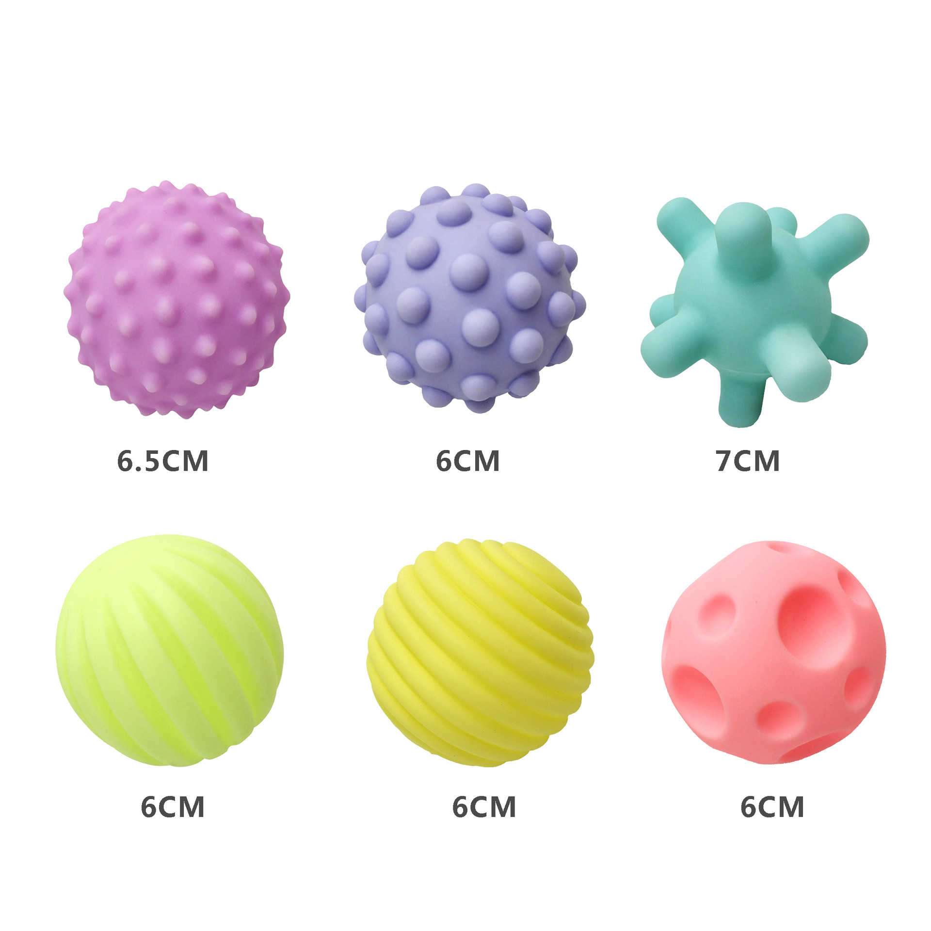 Kid's Instructive Toy Set 6 Piece Hand Grip Soft Vinyl Balls Baby Sensory Touch Squeaky Toys BPA Free PVC for 14 Years up