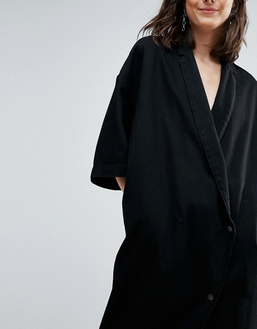 wrap front wide cut sleeves denim kimono