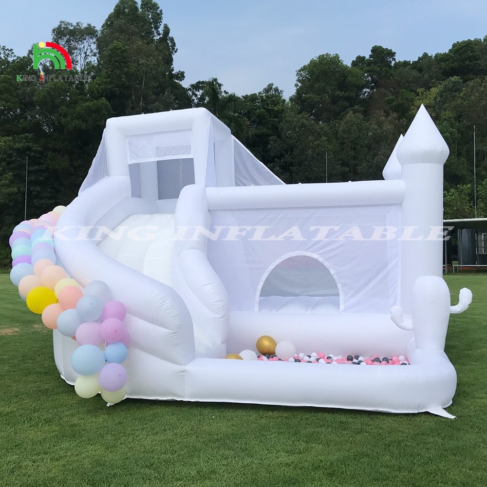 White Inflatable Bounce Combo Bouncy Castle House Kids Water Slide With Ball Pit