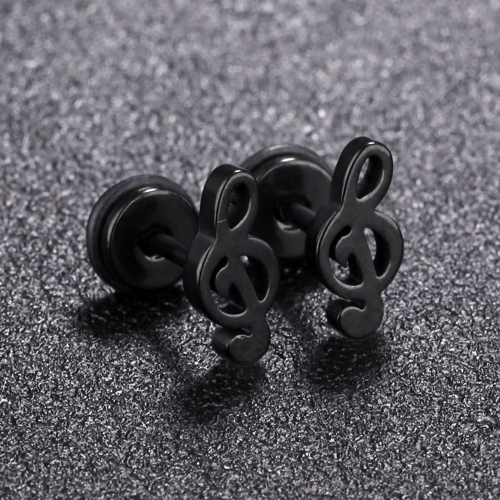 Fashion Music Note Stainless Steel Stud Earrings For Women men Gold /Black/steel Color Punk Female Daily Jewelry Gift