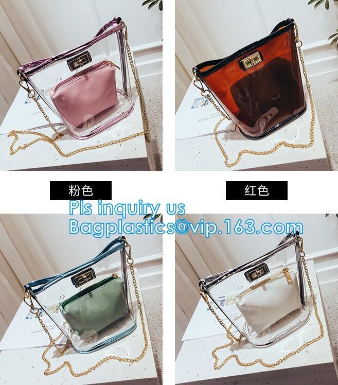 Transparent conference eco shopping bag, shopping pvc bag with custom print, shopping square bottom portable clear PVC p