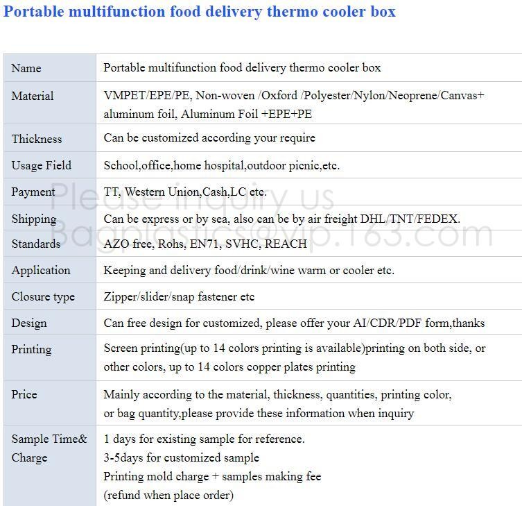 custom bulk waterproof large soft folding food delivery picnic lunch tote grocery cooler bag aluminum foil thermal bags