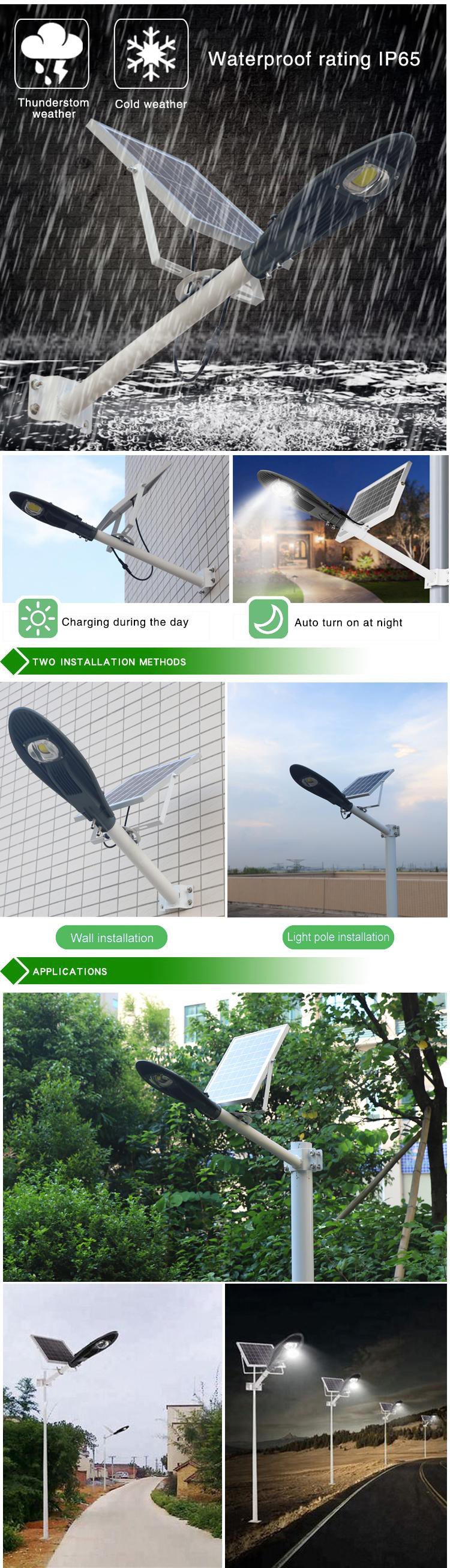 Split Aluminum Solar Powered LED Street Lights COB Chips High Bright IP65 Waterproof