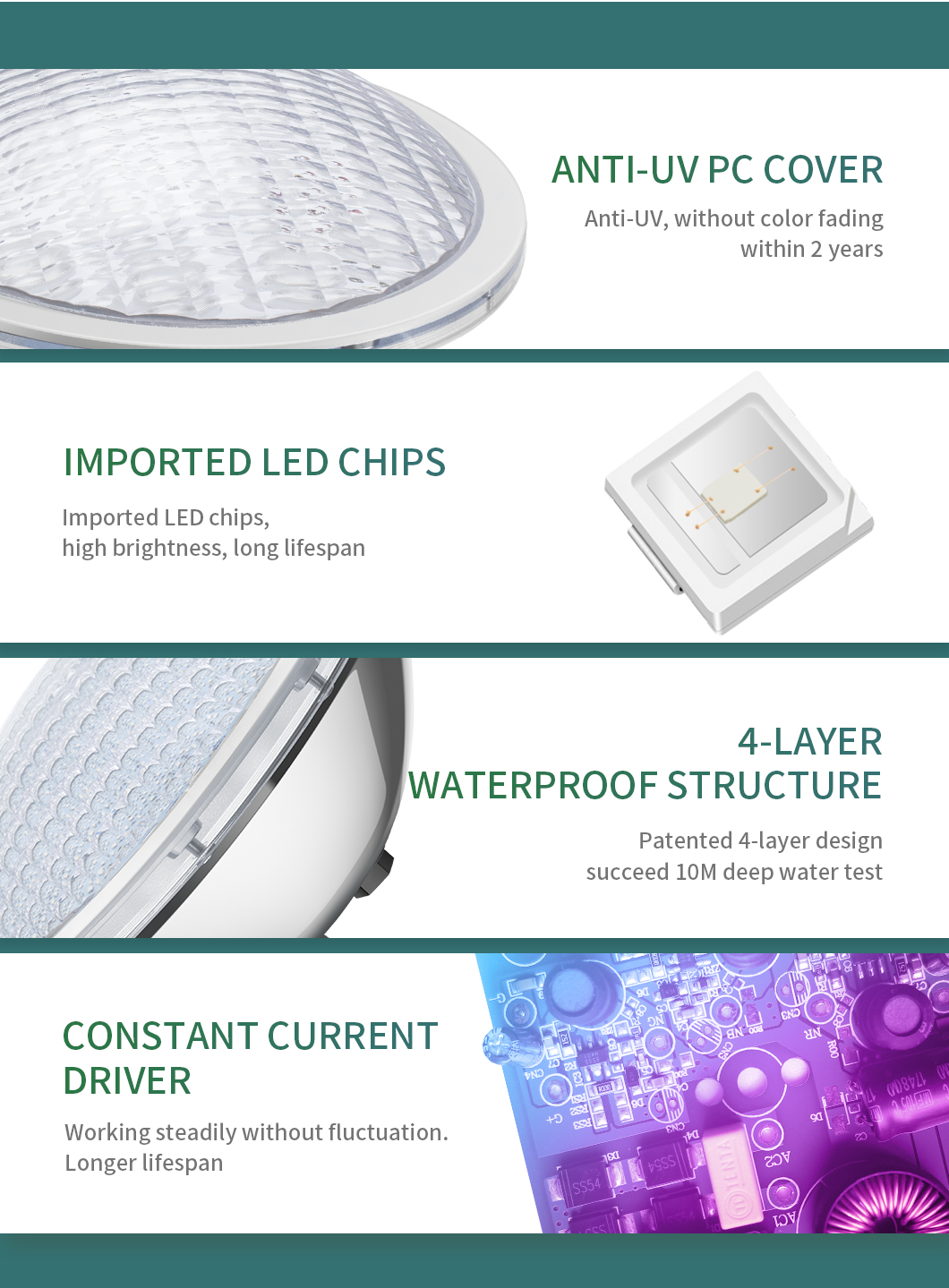 RGB PAR56 316L 630LM UL Certificated Pool Light Synchronous Control