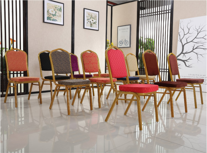 Stackable Burgundy Banquet Chairs Iron Metal Banquet Room Chairs