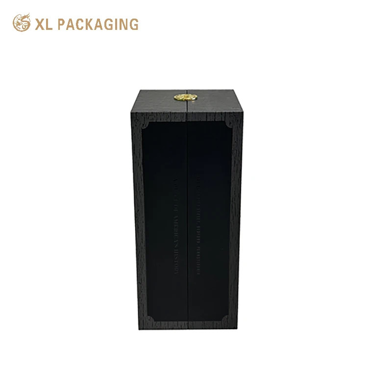 Black Wine Paper Box Foil Stamped Logo Wine Gift Box Packaging Gold Metal Nameplate and EVA Inner Support Elegant Packaging for Wine Gifts