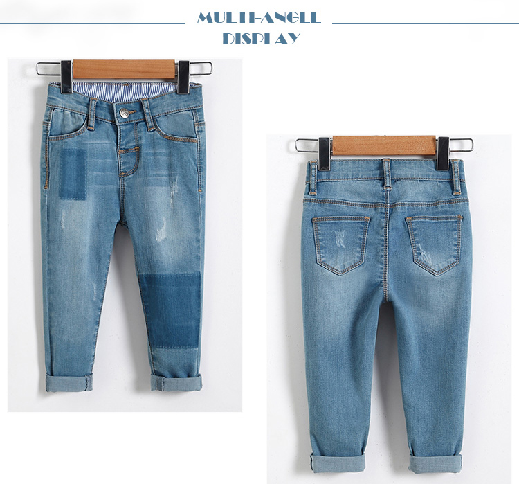 Spring Slim Fit Baby Girl Denim Pants With Adjustable Waist Casual Style