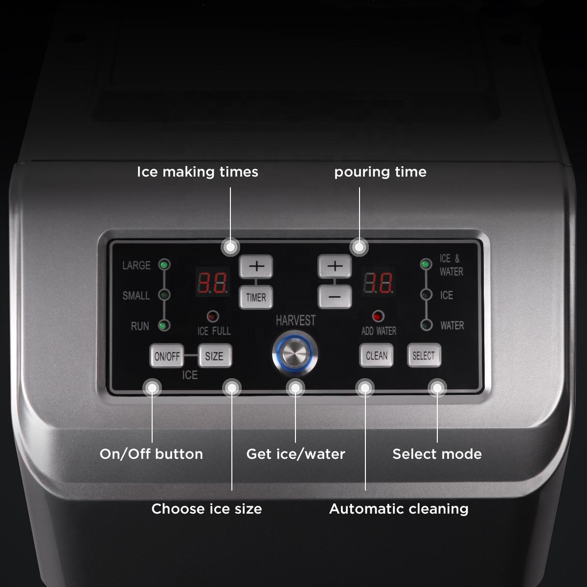 Commercial and Home Ice Maker Machine 22ice Bullet Nugget Ice Block Making Machine with Easy Push Button Control Panel